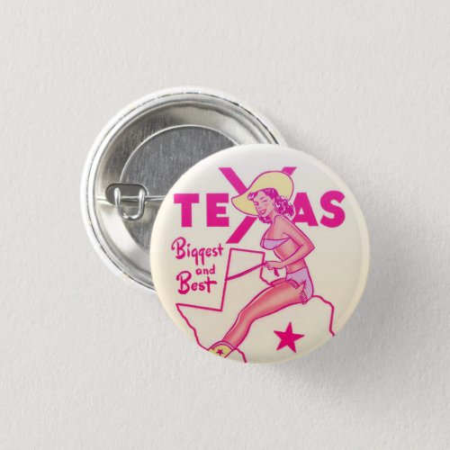TEXAS State Vintage Travel Pin Up Girl Button 