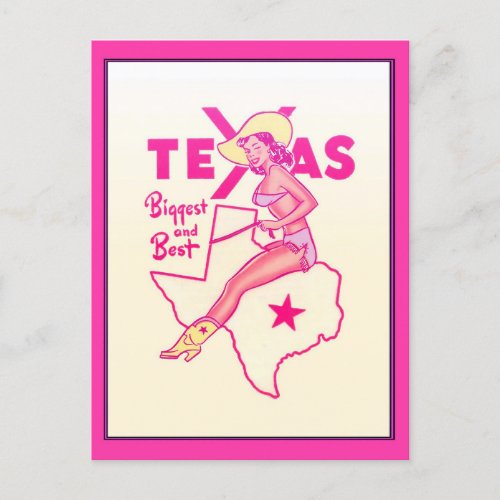 TEXAS State Vintage Travel Pin Up Girl  Postcard