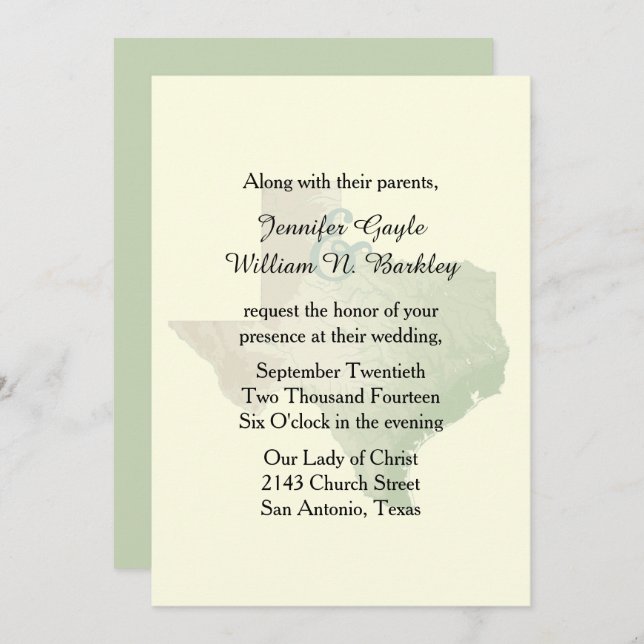 Texas State Wedding Invitation 2 (Front/Back)