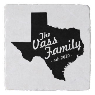 Texas State With Name and Date in Black & White Trivet