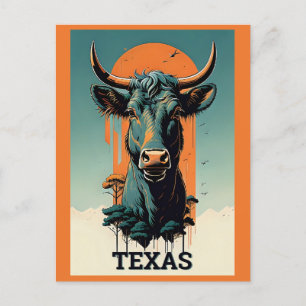 Texas Stylized Retro Bull Travel Postcard
