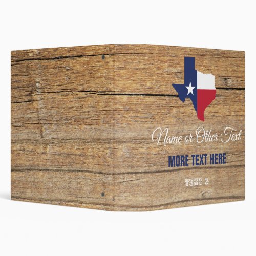 Texas Theme with Barn Wood and Flag Map 3 Ring Bin 3 Ring Binder