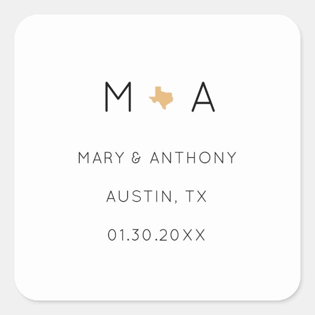Texas-themed Minimalistic Wedding Favor Sticker (Front)