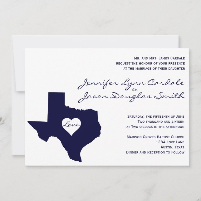 Texas Themed Navy White Wedding Invitations (Front)