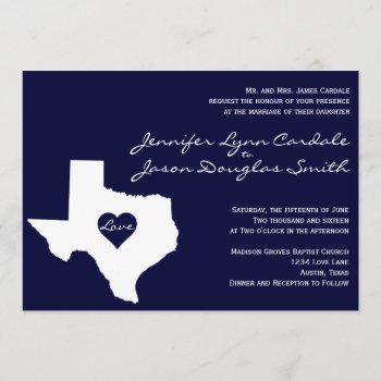 Texas Themed Navy White Wedding Invitations by CustomWeddingSets at Zazzle
