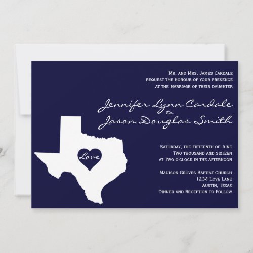 Texas Themed Navy White Wedding Invitations