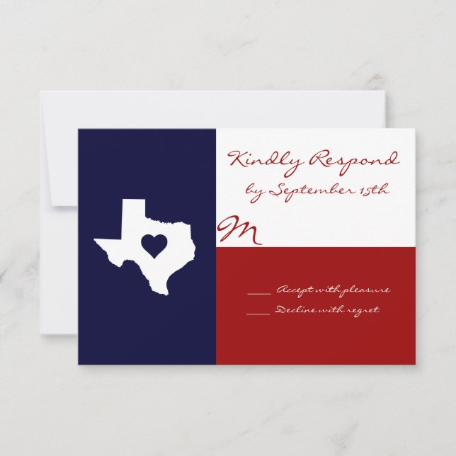 Texas Themed Red White Blue Wedding RSVP Cards (Front)