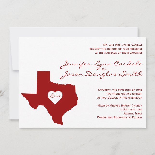 Texas Themed Red White Wedding Invitations (Front)