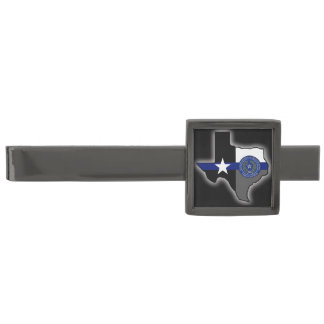 Texas Thin Blue Line Gunmetal Finish Tie Clip