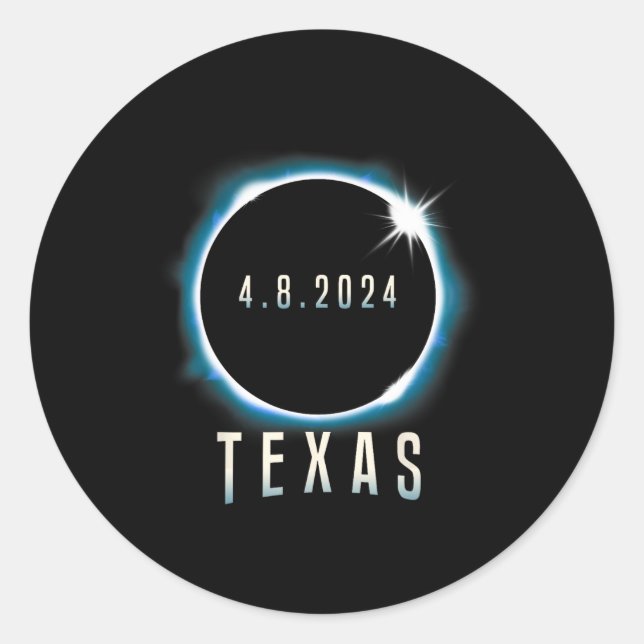 Texas Total Solar Eclipse 2024 Blue April 8 Men Wo Classic Round Sticker (Front)