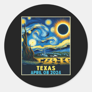 Texas Total Solar Eclipse 2024 Starry Night  Classic Round Sticker
