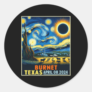 Texas Total Solar Eclipse 2024 Starry Night Classic Round Sticker