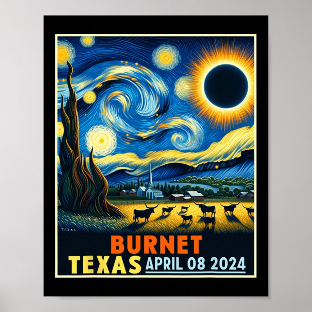 Texas Total Solar Eclipse 2024 Starry Night  Poster (Front)