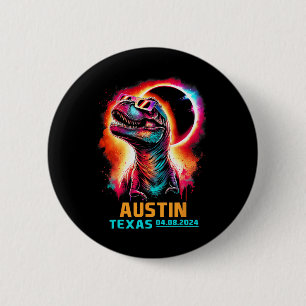Texas Total Solar Eclipse 2024 T Rex Dinosaur  Button