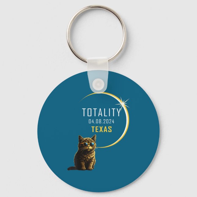 Texas Total Solar Eclipse Cat Keychain (Front)