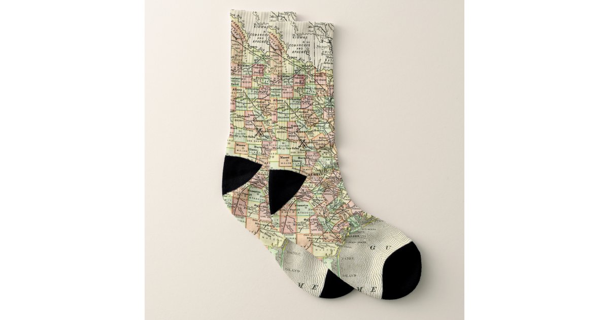 Texas Travel Antique Map Towns Counties Holiday Socks Zazzle Com