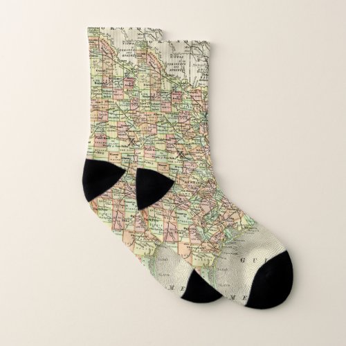 Texas Travel Antique Map Towns Counties Holiday Socks