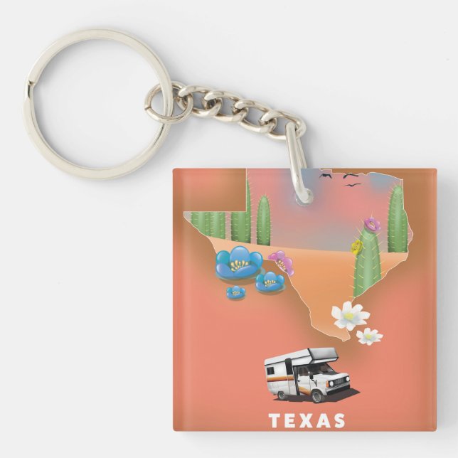 Texas travel poster keychain (Front)