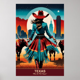 Texas Travel: Where the West Begins Travel Poster