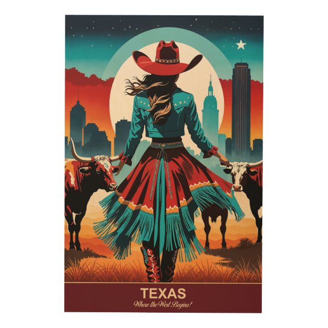 Texas Travel: Where the West Begins Wood Wall Art (Front)
