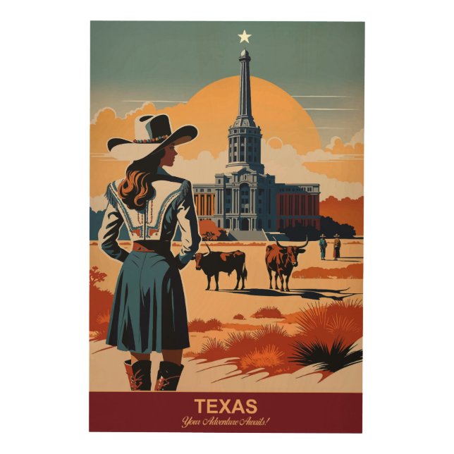 Texas Travel: Your Adventure Awaits Wood Wall Art (Front)