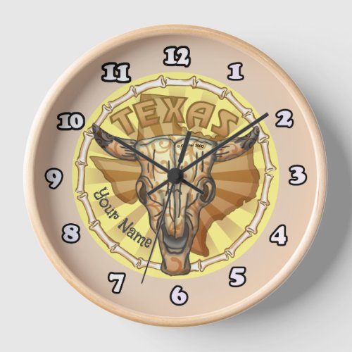  Texas Tribal Cow Skull  custom name Clock