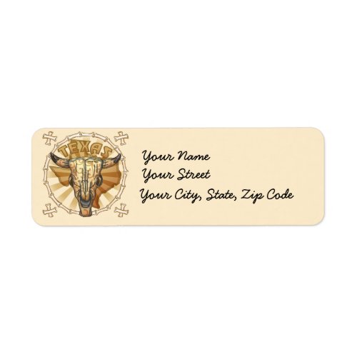 Texas Tribal Cow Skull custom name Label