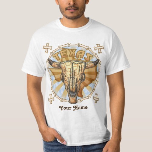 Texas Tribal Cow Skull custom name t_shirt