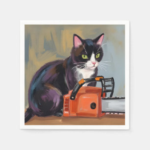 Texas Tuxedo Cat Chainsaw Massacre Funny Halloween Napkins