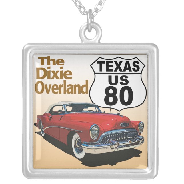 Texas US Route 80 - The Dixie Overland Silver Plated Necklace (Front)