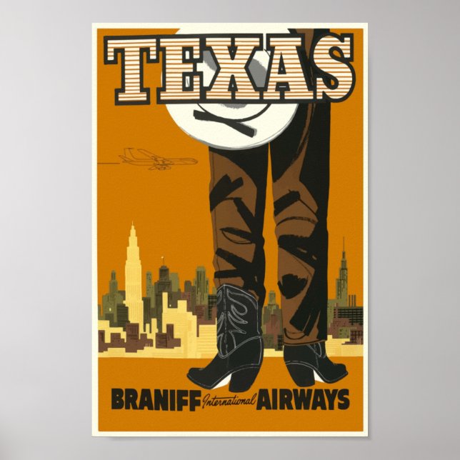 Texas USA Aviation Airline Vintage Travel Poster (Front)