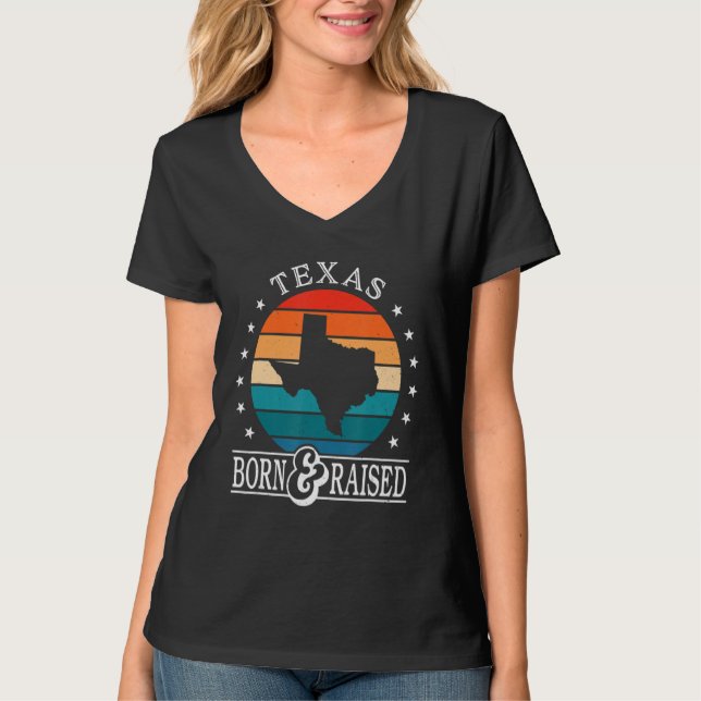 Texas Usa Born & Raised Retro Us State Pride T-Shirt (Front)