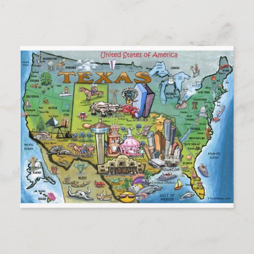 Texas USA Map Postcard