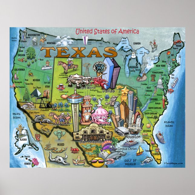 Texas USA Map Poster (Front)