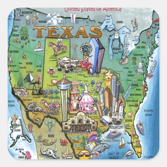 Texas USA Map Square Sticker (Front)