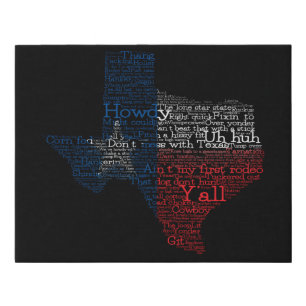 Texas USA Slang Word Art Map Faux Canvas Print