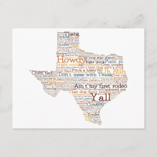 Texas USA Slang Word Art Map Postcard