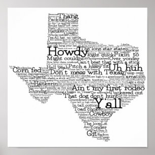 Texas USA Slang Word Art Map Poster