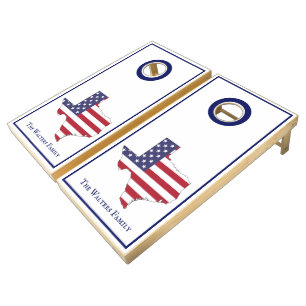 Texas USA Stars Stripes Map Family Name DIY Wt Cornhole Set