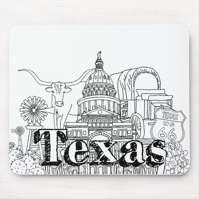 Texas Vacation Art Drawing Vacation Art Traveling Mouse Pad (Front)