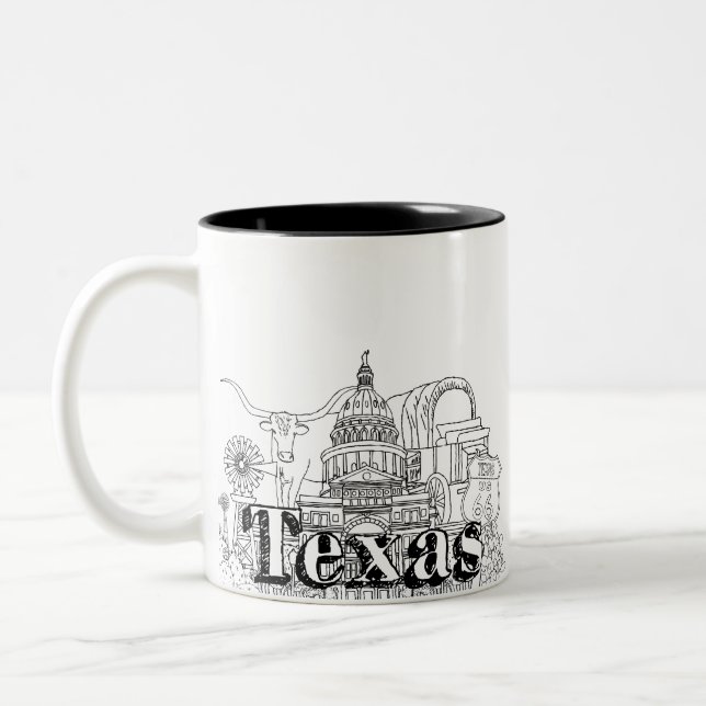 Texas Vacation Art Drawing Vacation Art Traveling Two-Tone Coffee Mug (Left)