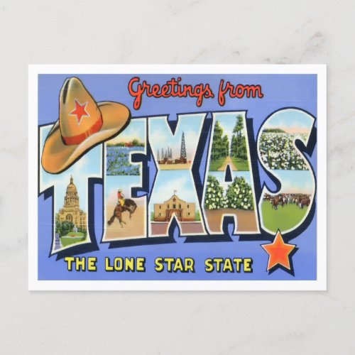 Texas Vintage Big Letters Postcard