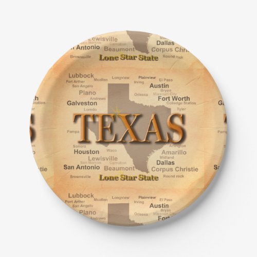 Texas Vintage Map Paper Plates