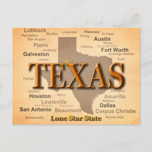 Texas Vintage Map Postcard