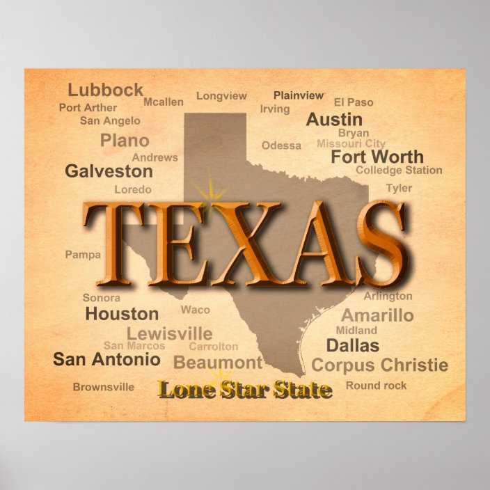 Texas Vintage Map Poster | Zazzle