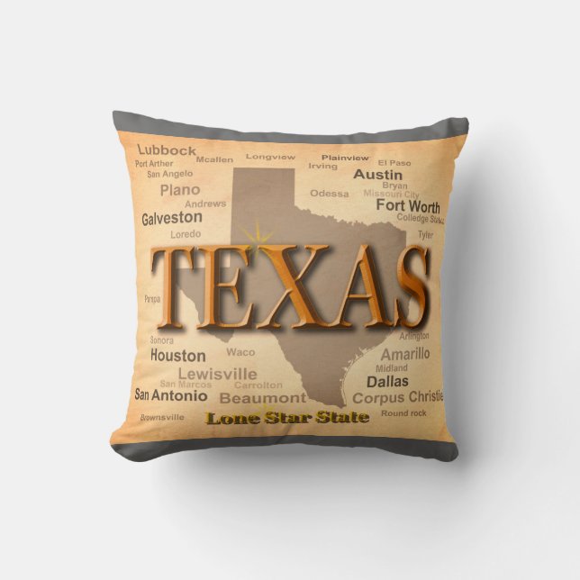 Texas Vintage Map Throw Pillow (Front)