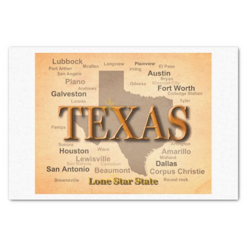Texas Vintage Map Tissue Paper