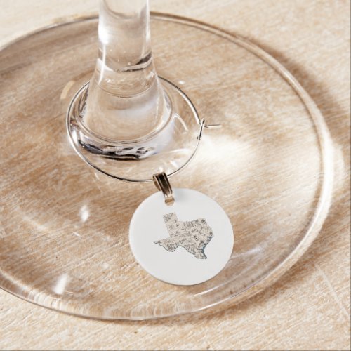 Texas Vintage Picture Map Wine Glass Charm