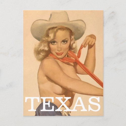 Texas Vintage Pin Up girl Postcard
