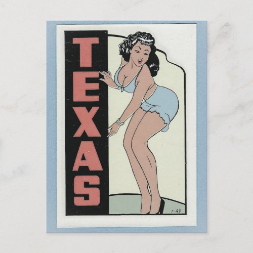 Texas Vintage pin up girl Travel Postcard